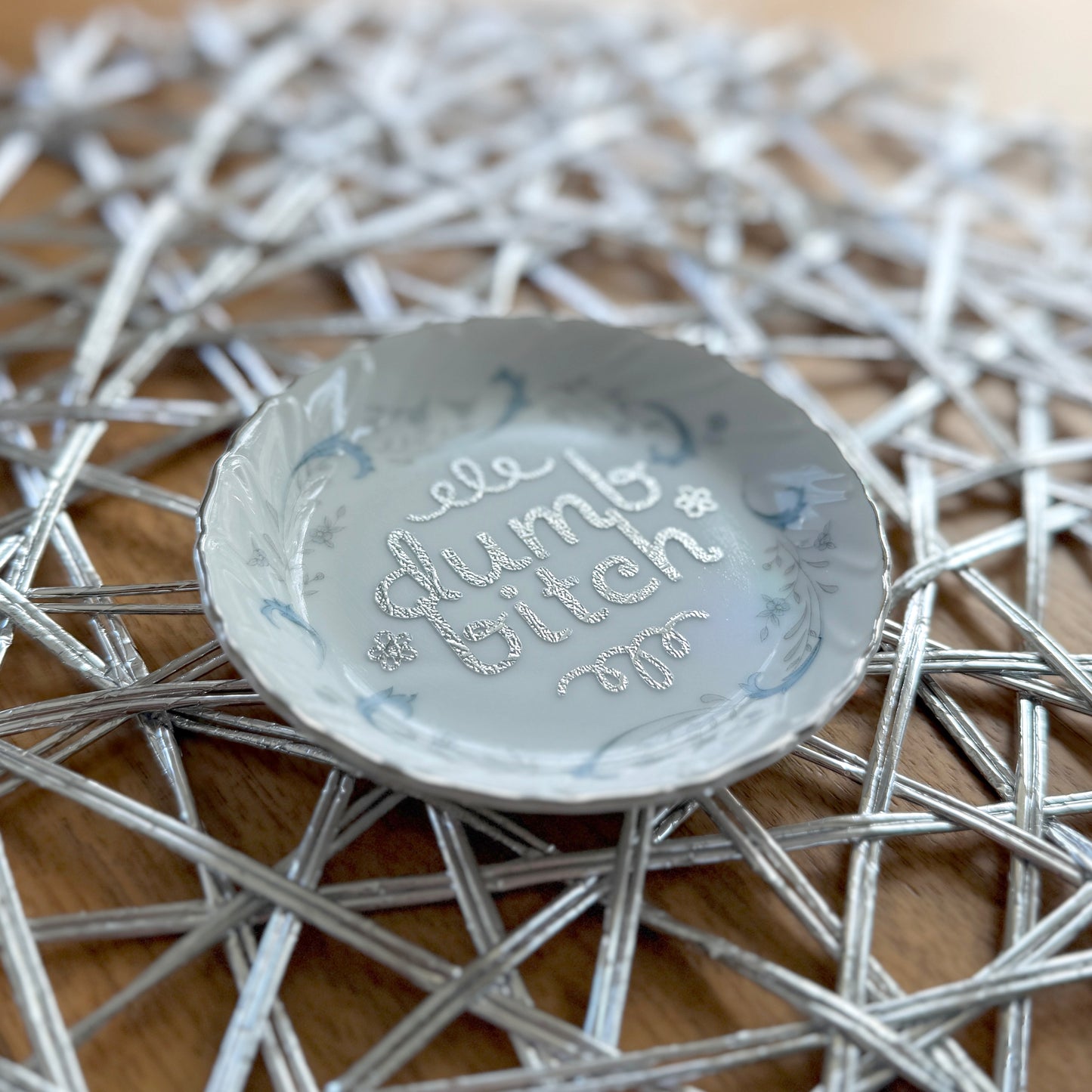 "Dumb Bitch" | Upcycled Vintage Tiny Trinket Tray | 4 in