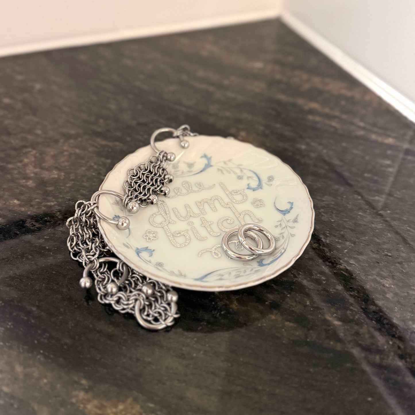 "Dumb Bitch" | Upcycled Vintage Tiny Trinket Tray | 4 in