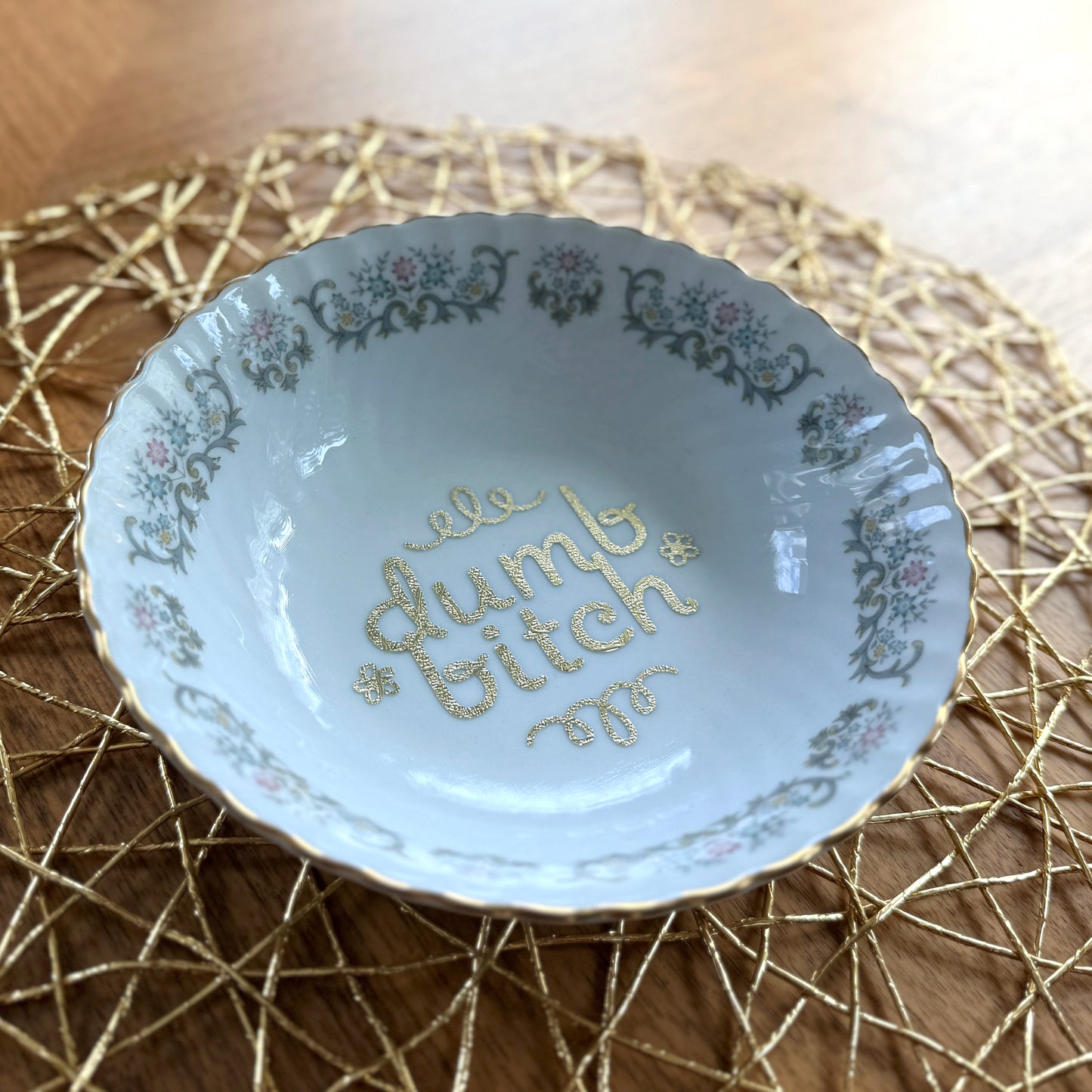 "Dumb Bitch" | Upcycled Vintage Large Trinket Tray | 7 in