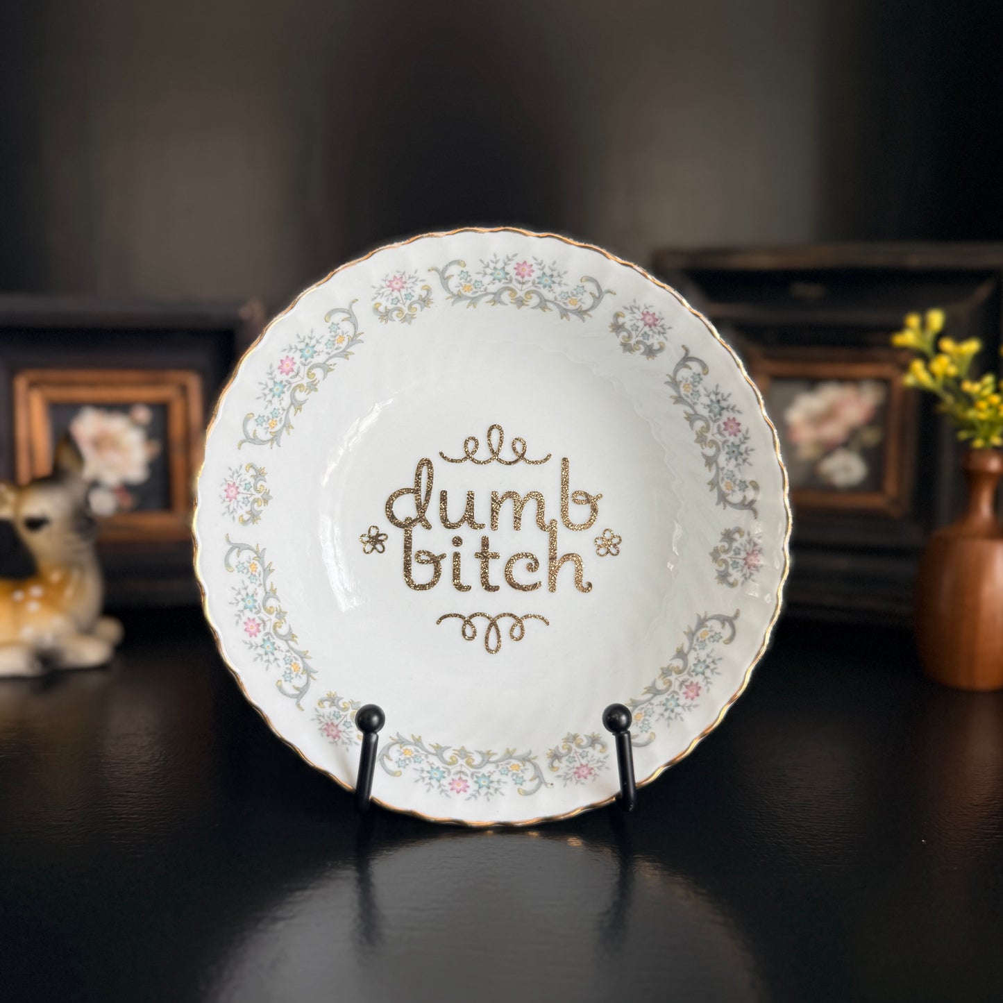 "Dumb Bitch" | Upcycled Vintage Large Trinket Tray | 7 in