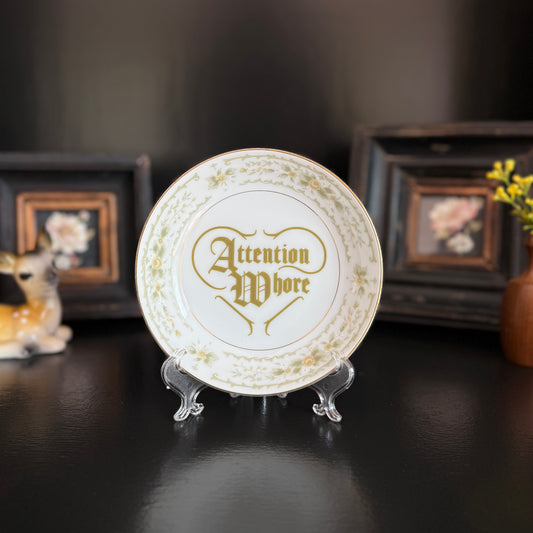 "Attention Whore" | Sassy Edgy Home Decor | Vintage Upcycled Trinket Tray | 6 in